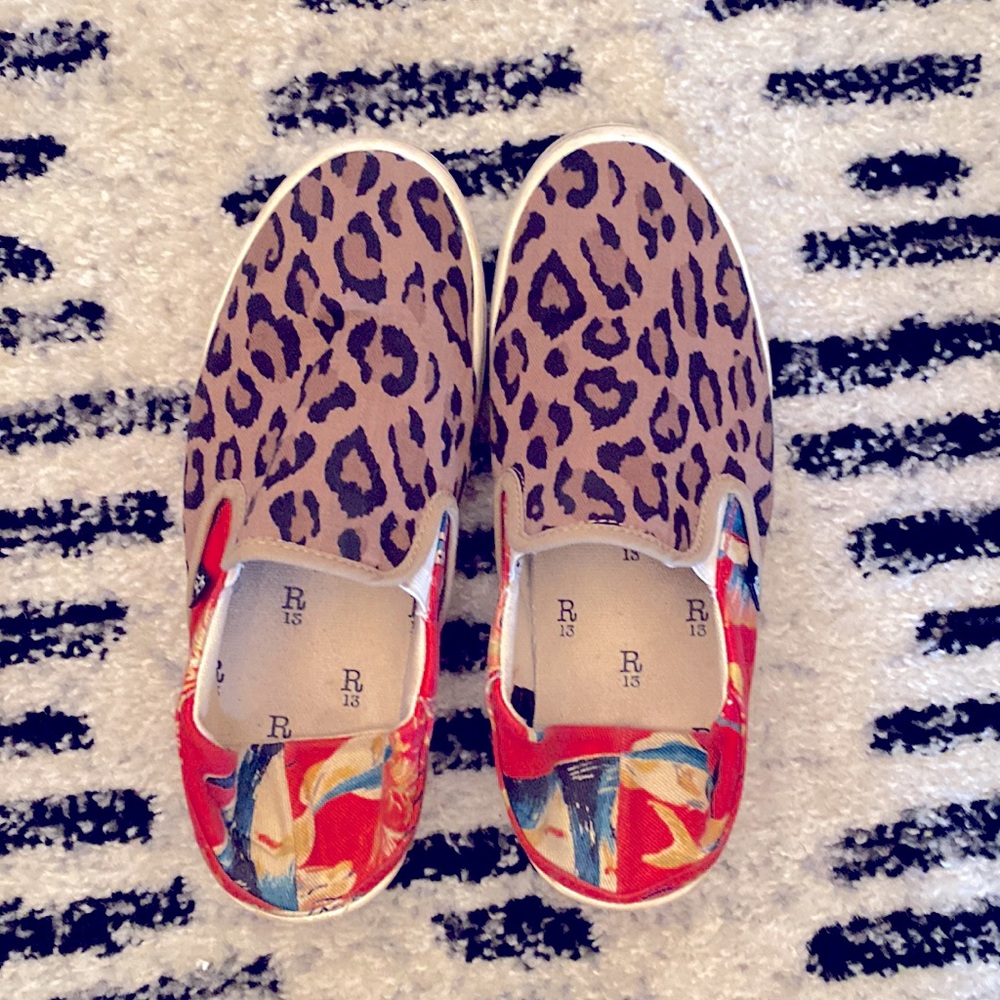 R13 Canvas Slip-on Sneakers - Camo front/red design heal